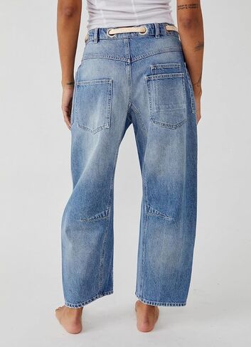 Kedera Womens Barrel Barrel Horseshoe Jeans Wide Leg patchwork Low Rise Rishing Dener Pants مع جيوب in Kuwait
