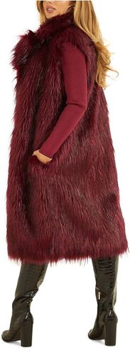 GUESS womens Sleeveless Lushious Faux With Faux Leather Belt Fur Vest, Garnet Wine Multi, X-Small US in Saudi Arabia