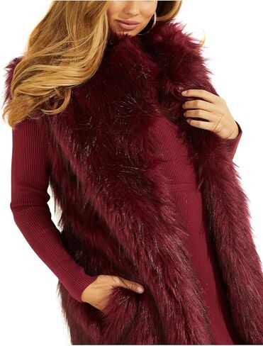 GUESS womens Sleeveless Lushious Faux With Faux Leather Belt Fur Vest, Garnet Wine Multi, X-Small US in Saudi Arabia