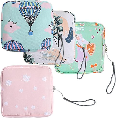 Portable Sanitary Napkin Storage Bag,4 Pieces Reusable Period Pouch for Teen Girls & Women,Pad Bags for Period for School,Office,Mini Pouch Feminine Pads Bag Kit (Classical) in Kuwait