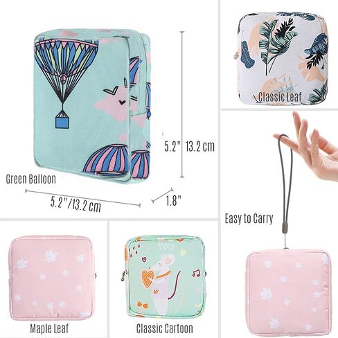 Portable Sanitary Napkin Storage Bag,4 Pieces Reusable Period Pouch for Teen Girls & Women,Pad Bags for Period for School,Office,Mini Pouch Feminine Pads Bag Kit (Classical) in Kuwait