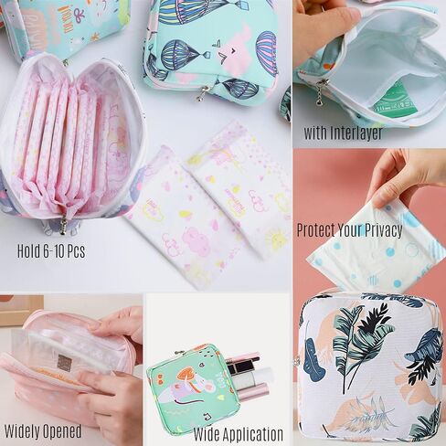 Portable Sanitary Napkin Storage Bag,4 Pieces Reusable Period Pouch for Teen Girls & Women,Pad Bags for Period for School,Office,Mini Pouch Feminine Pads Bag Kit (Classical) in Kuwait