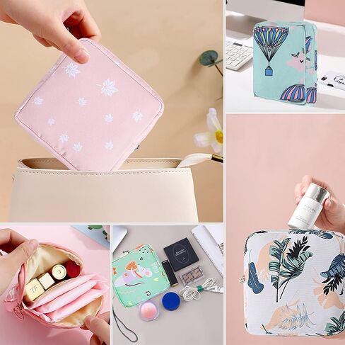 Portable Sanitary Napkin Storage Bag,4 Pieces Reusable Period Pouch for Teen Girls & Women,Pad Bags for Period for School,Office,Mini Pouch Feminine Pads Bag Kit (Classical) in Kuwait
