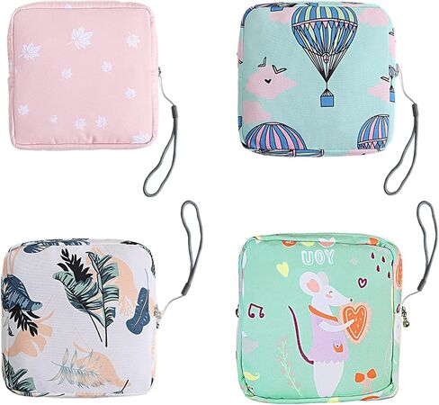 Portable Sanitary Napkin Storage Bag,4 Pieces Reusable Period Pouch for Teen Girls & Women,Pad Bags for Period for School,Office,Mini Pouch Feminine Pads Bag Kit (Classical) in Kuwait