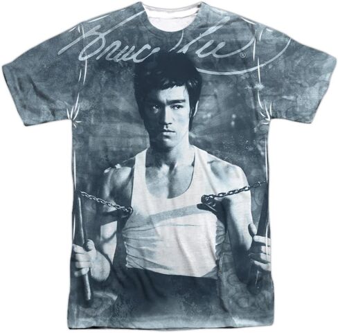 Bruce Lee Chinese Martial Arts Using Nunchucks Adult Front Print T-Shirt Tee in Saudi Arabia