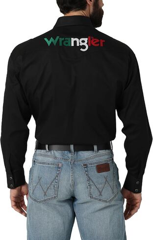 Wrangler Men's Mexico Logo Snap Western Shirt Black Small in Saudi Arabia