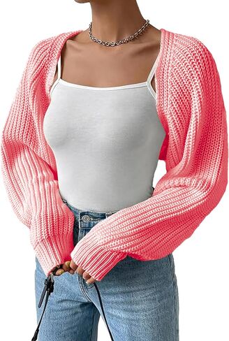 Women's Bolero Shrug Sweater Rib Knitted Long Sleeve Open Front Cropped Cardigan Y2K Tops in Saudi Arabia
