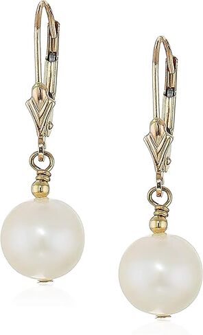 14k Gold Round White Cultured Freshwater Pearl Drop and Dangle Earring with Secure Lever-backs in Saudi Arabia