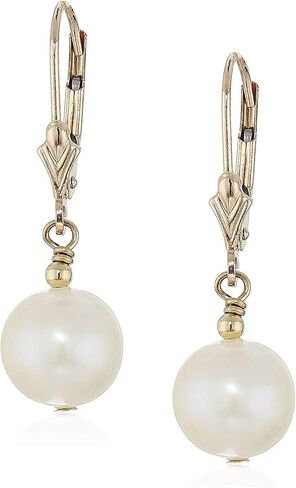 14k Gold Round White Cultured Freshwater Pearl Drop and Dangle Earring with Secure Lever-backs in Saudi Arabia