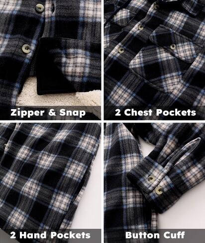تانبريدج للرجال القطن منقوش من القمصان السترة الكاملة zip fleece flannel sherpa المبطنة هوديز ثقيلة الوزن سترة للرجال in Kuwait