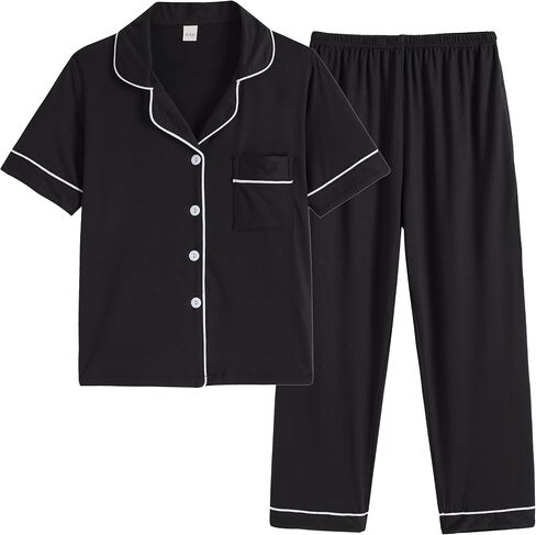 Vopmocld Boys Girls Short Sleeve & Pants Button Down Pajama Sets Solid Color with Pockets Sleepwear Outfit Teens Lounge in Saudi Arabia