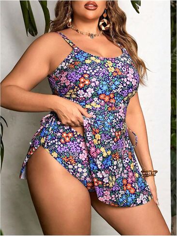 SOLY HUX Women's Plus Size Tankini Swimsuits Floral Print Swim Dress and Bikini Bottom Two Piece Bathing Suit in Saudi Arabia