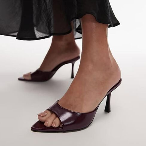 High Heel Mules for Women Slip On Open Pointed Toe Classy Patent Leather Stiletto Pumps Formal Slingback Mule Sandals Dress Walking Shoes in Kuwait