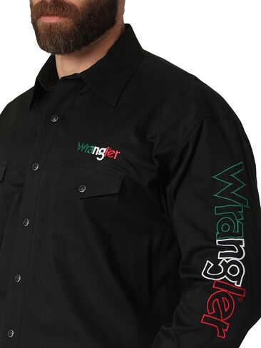 Wrangler Men's Mexico Logo Snap Western Shirt Black X-Large in Saudi Arabia