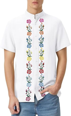 Men's Mexican Guayabera Shirt Button Down Embroidered Shirt Cinco De Mayo Fiesta Shirts Short Sleeve Button Down in Saudi Arabia
