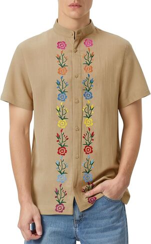 Men's Mexican Guayabera Shirt Button Down Embroidered Shirt Cinco De Mayo Fiesta Shirts Short Sleeve Button Down in Saudi Arabia