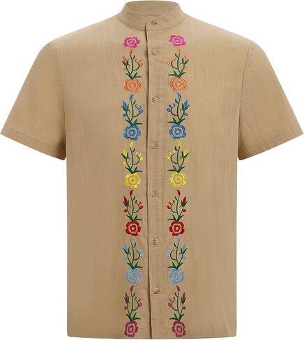 Men's Mexican Guayabera Shirt Button Down Embroidered Shirt Cinco De Mayo Fiesta Shirts Short Sleeve Button Down in Saudi Arabia