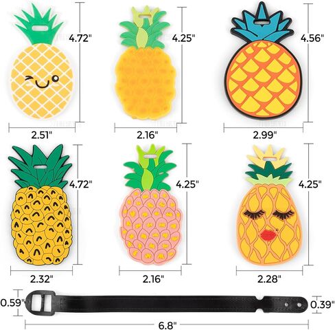 AUEAR, Travel Luggage Tags Unique Pineapple Silicone ID Labels Name Card Holders for Suitcases (6-Pack) in Saudi Arabia