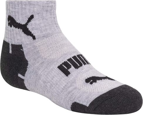PUMA Boys' Big 6 Pack Quarter Crew Socks, Grey/Blue, 9-11 in Saudi Arabia
