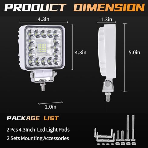 4 بوصات مصابيح LED بحرية لشاحنة القوارب ATV UTV ، 60W LED ضباب يقود أضواء الطريق مع التحرير والسرد بقعة الفيضان ، شريط ضوء مضاد للماء 12V 24V ، شعاع أبيض ، 2 مساءً in Kuwait