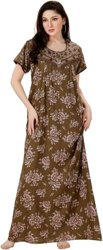 القطن النسائي ، Rayon & Polyester المطبوع Maxi Nighty (Alpine) 1629 in Kuwait