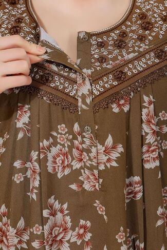 القطن النسائي ، Rayon & Polyester المطبوع Maxi Nighty (Alpine) 1629 in Kuwait