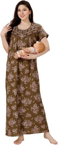 القطن النسائي ، Rayon & Polyester المطبوع Maxi Nighty (Alpine) 1629 in Kuwait