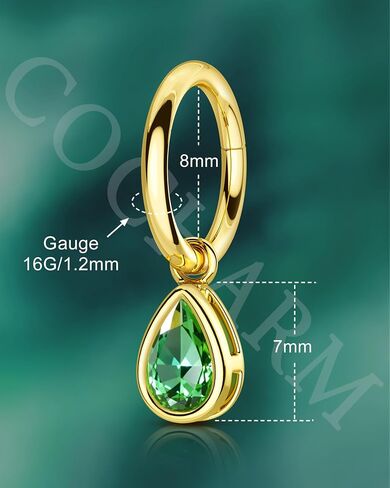 COCHARM 16G Clicker Rook Earrings Gold Plated Rook Piercing Jewelry Stainless Steel Green CZ Helix Eyebrow Piercing Rings Dangling in Saudi Arabia