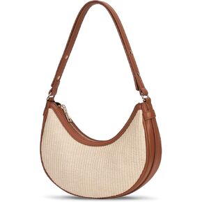 Summer Straw Shoulder Bag for Women Woven Beach Purse Straw Purses Crescent Handbags