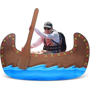 3 Pcs 5ft 3D Traditional Canoe Cardboard Cutout Stand up Set with 2 Oars Beach Nautical-Inspired Events Camping-Themed Canoe Stand up Photo Props for VBS Vacation Bible School Party Supplies