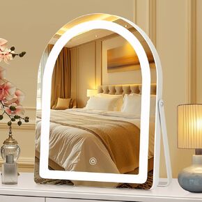 Vanity Mirror with Lights, 12"x10" Lighted Makeup Mirror,Touch Switch 3 Color Light, Arched Mirror with Adjustable Brightness, 360°Rotation Light up Mirror for Desk Dressing Room,Gift for Women ﻿