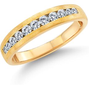 Gem Stone King Men's 10K Yellow Gold White Lab Grown Diamond Satin Finish Wedding Band Ring For Men | 0.61 Cttw | Available in Size 5,6,7,8,9,10,11,12,13