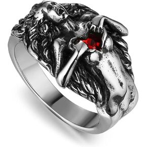 HZMAN Men Women Dark Gothic Rings Vintage Red Love Cubic Zirconia Rings Open Your Heart Personality Rings