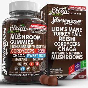 15in1 Mushroom Gummies with Lion's Mane Turkey Tail Cordyceps Reishi Chaga Sweet Toot Maitake Meshima Poria Cocos Shiitake Tremella, Oyster Agaricus Mushrooms for Men and Women Supplement - 2Pack