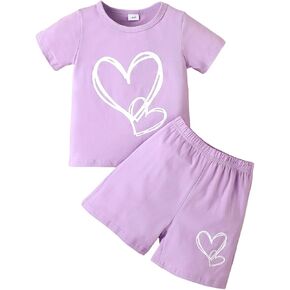 Kid Girl Clothes Outfits Heart Printed Short Sleeve T-Shirt Summer Shorts Set