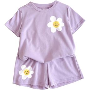 SweatyRocks Girl's 2 Piece Outfits Cute Floral Graphic Short Sleeve Tee Shirt and Shorts Clothing Set for Girls 8-12 Years