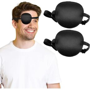 2 Pcs Eye Patches for Adults Men, Medical Eye Patch Adjustable Eyepatch for Right Left Eye Amblyopia Lazy Patches Pirate Costume(Black)
