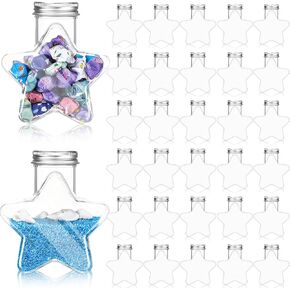 Yinkin 30 Pcs 5.5 oz Star Sand Art Bottles Plastic Clear Sand Bottles with Lids Candy Jars for DIY Craft Party Decoration(Aluminum Lid)