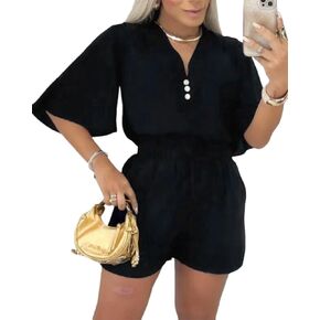CHICME BEST SHOPPING DEALS Women's Two Piece Outfits V Neck Short Sleeve Shirts and Strechy Waist Shorts Lounge Sets