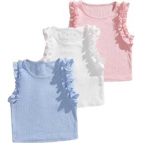 Floerns Girl's 3 Pcs Ribbed Knit Ruffle Trim Sleeveless Casual Vest Tank Top