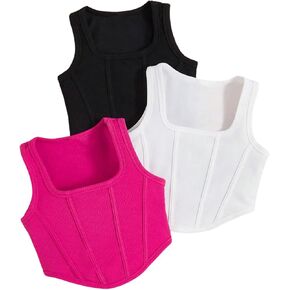SHENHE Girl's 3 Pack Square Neck Sleeveless Asymmetrical Fitted Tank Bustier Crop Tops