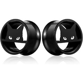 1 Pair Classic Ear Gauges Cute Cat Design for Stretched Ears Hypoallergenic 316 Stainless Steel Ear cuff Tunels plugs Body Piercing Jewelry
