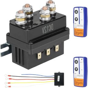 12V 500A Winch Solenoid Relay Contactor for 8000-15000lbs ATV UTV Trucks Winches with 2Pcs Winch Remote Control Kit, Replace for 2875714 63070 62135 74900 70715