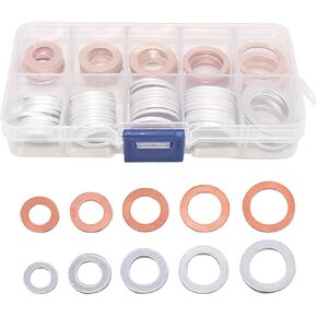 Mandark Car Oil Drain Plug Crush Washer Assortment, 100PCS 10mm 12mm 14mm 16mm 18mm Auto Engine Fuel Pan Sealing Gasket Kit, Vehicle Oil Plug Seal Replacement Set Accessories, Universal Fit