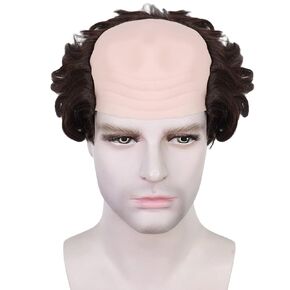 Brown Bald Wig Mens Balding Wig Short Curly Bald Old Man Brown Hair for Cosplay Halloween Costume