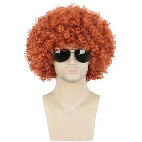 karlery Men Women Afro 70s 80s Short Curly Orange Rocker Party Wig California Halloween Costume Cosplay Wig