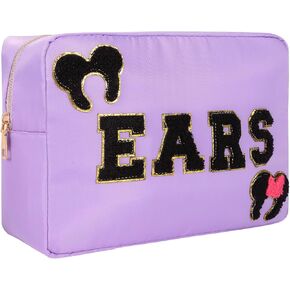 Mouse Ears Bag Travel Case Hair Accessories Organizer Bow Mouse Ears Headbands Holder Storage Nylon Large Chenille Letter Makeup Bag Park Travel Essentials Gifts for Women