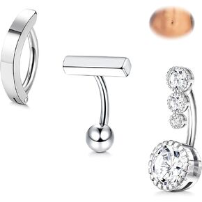 Florideco 3Pcs 14g Belly Button Ring Surgical Steel Clicker Belly Button Rings for Women Simple Belly Rings Reverse Curved Navel Barbell Navel Rings Body Piercing Jewelry 6