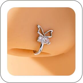 Fake Nose Ring Non Piercing U Shaped Nose Cuff Gold Crystal Butterfly Nose Ring Faux Nose Ring Clip On Nose Ring Faux Septum Nose Rings Body Jewelry for Women Men Girls