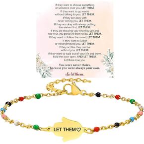 Let Them Dainty Colorful Beaded Bracelet, Self Worth Motivational Stainless Steel Engraving Tube Bracelets Inspirational Chain Crystal Energy Friendship Bracelet Jewelry for Women Men